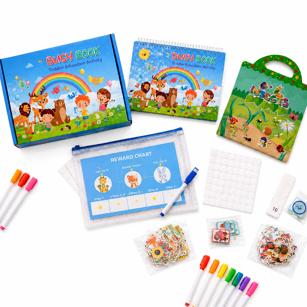 Montessori Busy Book & Reusable Sticker Set for Toddlers Ages 2–5