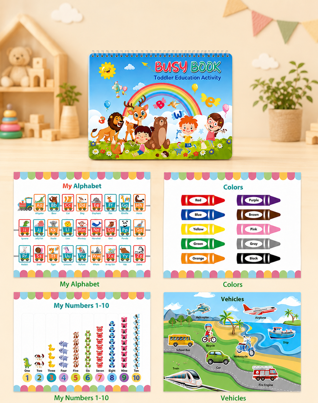 Montessori Busy Book & Reusable Sticker Set for Toddlers Ages 2–5