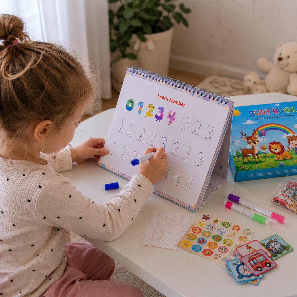 Montessori Busy Book & Reusable Sticker Set for Toddlers Ages 2–5