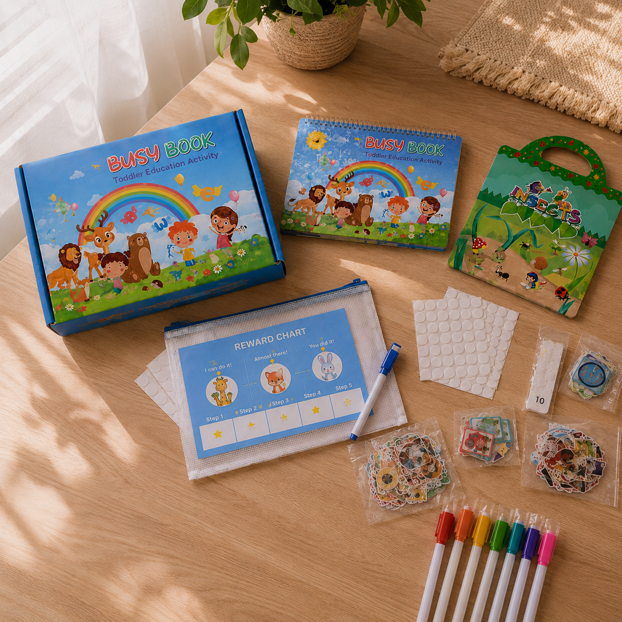 Montessori Busy Book & Reusable Sticker Set for Toddlers Ages 2–5